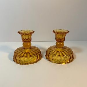 Vintage Amber Glass Candlestick Holders